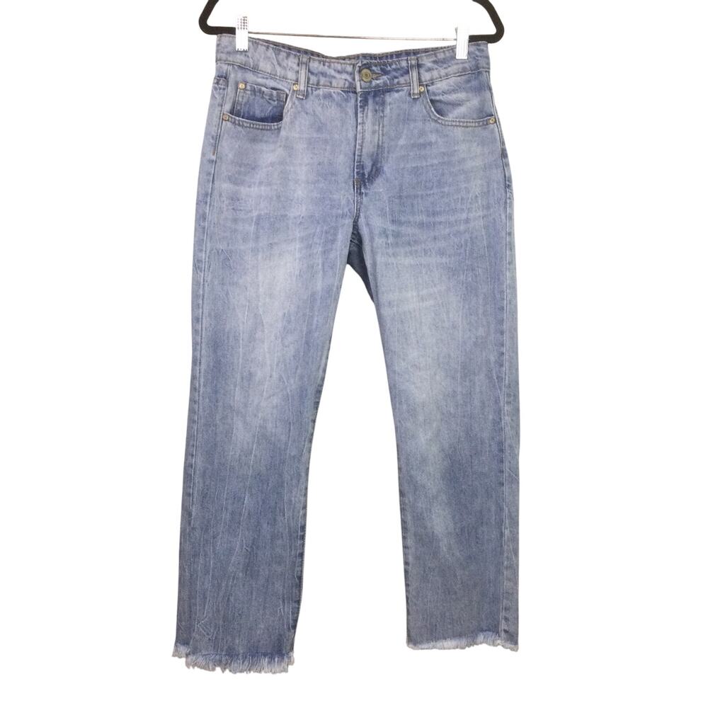 Gogo Jeans Women's Light Wash High Rise Raw Hem Blue Jeans Juniors Size 11